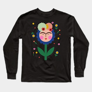 Frida kahlo flower colorful summer flowers feminist mexican painter Long Sleeve T-Shirt